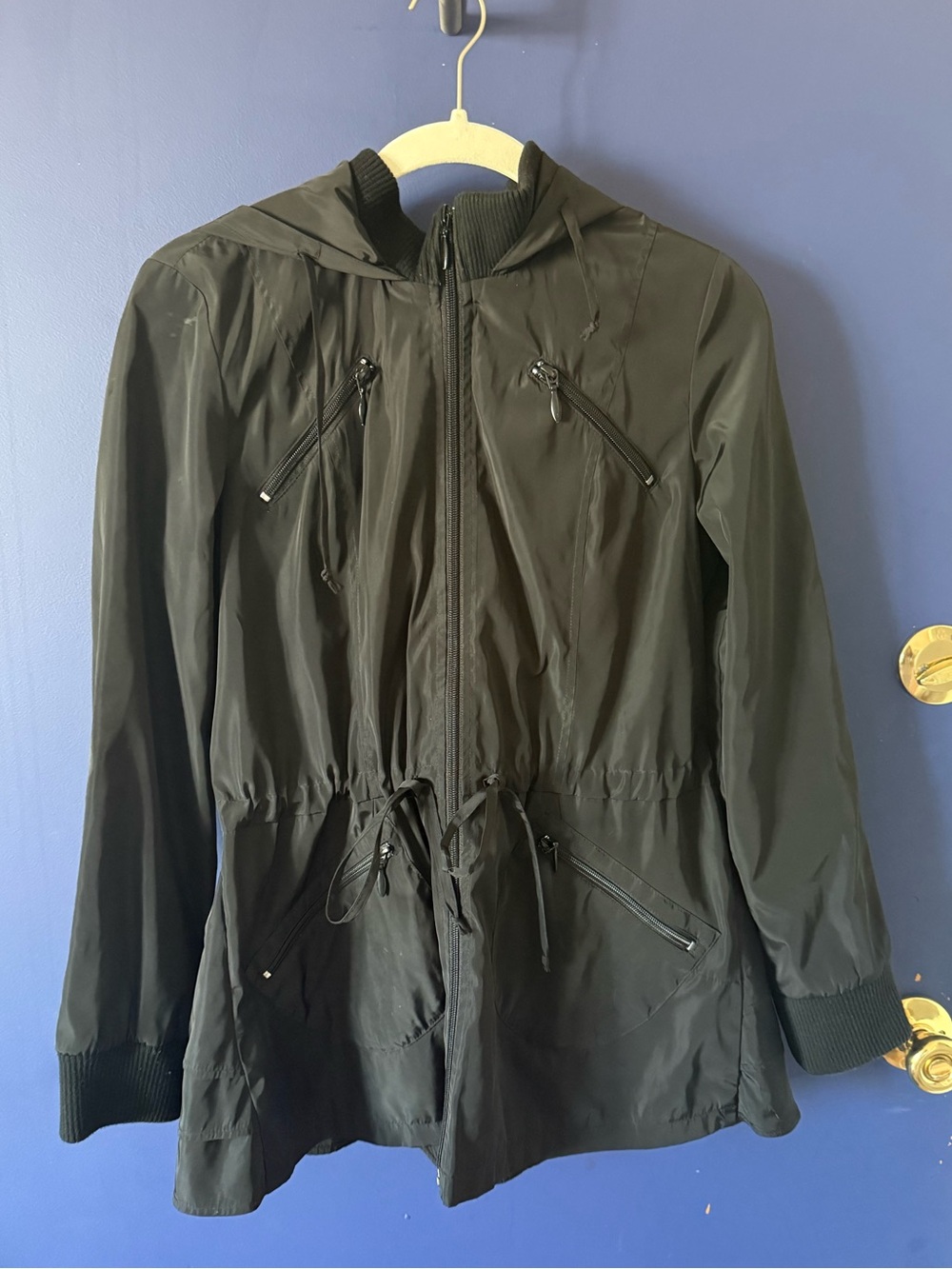Aqua Black Hooded Rain Jackeg